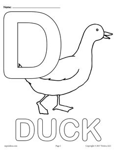 the letter d is for duck coloring page with an image of a duck on it