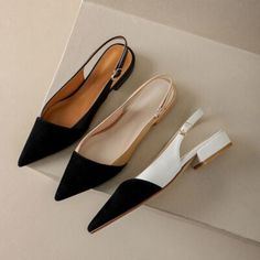 Flat Pointy Shoes Outfits, Black Tie Shoes For Women, Flat Elegant Shoes, Slingback Shoes Outfit, Pointy Flats Outfit, Elegant Flat Shoes, Flat Women Shoes, Elegant Shoes Flat, Flat Shoes Outfit