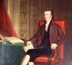 a painting of a man sitting in a red chair