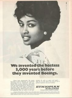 an advertisement for ethiopian hair products with a woman's face in the center and words that read, we invested the hostess $ 3, 000 year before they inverted bollings