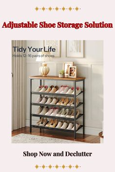 Entryway shoe storage rack ideas: Looking for a versatile solution to store 16-20 pairs of shoes? This 5-tier shoe organizer features adjustable mesh shelves and a rustic brown finish, combining practicality and style. Ideal for entryways, closets, or industrial home decor, it maximizes storage with a sturdy metal frame and spacious design. Click now to organize your space and elevate your home with this elegant shoe rack! #EntrywayStorage #ShoeOrganization #HomeDecorIdeas