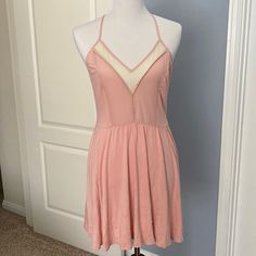 Nwt. Size Medium. Pink Is A Peach-Pink Color. Pink Material Is Super Soft With Some Areas Of Sheer White Lace Like Material. Spring Peach Dress With Spaghetti Straps, Fitted Blush Mini Dress For Summer, Peach Sleeveless Sundress For Day Out, Pink Stretch Mini Dress With Lining, Cute Stretch Mini Dress For Spring, Urban Outfitters V-neck Sundress For Summer, Pink Flowy Lined Sundress, Casual Peach Sleeveless Sundress, Blush Mini Dress For Summer