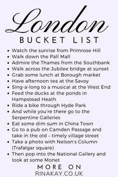 the london bucket list is shown in black and white