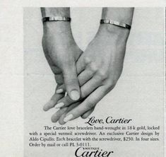 an advertisement for cartier featuring two hands holding each other's hand, with the caption love carrier