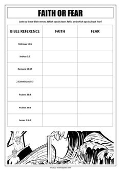 the bible worksheet for kids to learn how to read and understand faith or fear