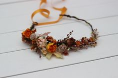 Floral crown will be perfect for your wedding, photoshoot or other celebrations. Flower crown is decorated with handmade paper flowers . Details Flower crown: - Size -16 inch - It is regulated by a satin ribbon. -The wreath is flexible. At the base is wire wrapped with a floral tape. Thanks for visiting!! Autumn Crown Diy, Autumn Crown, Fall Crown, Flower Wreath Wedding, Bridesmaid Crown, Bridal Hairpiece, Flower Girl Crown, Crown Flower, Wreath Wedding