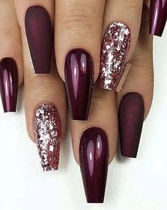 Winter Nail Ideas, Nails With Glitter, Fall Acrylic Nails, Pretty Nail Art Designs, Burgundy Nails, Christmas Nails Acrylic, Thanksgiving Nails, Coffin Nails Long, Winter Nail Designs