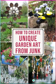 how to create unique garden art from junks and old items in the yard or front yard