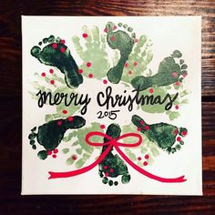 a handprinted christmas card with the words merry christmas written in green and red