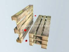 two wooden pallets sitting next to each other on top of a gray surface with red dots