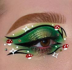 Dinosaur Eye Makeup, Easy Artistic Makeup Ideas, Mushroom Eye Makeup, Crazy Eye Makeup Creative, Cool Eye Makeup Looks, Make Up Ideas Creative, Fantasy Eye Makeup, Crazy Makeup Art, Creative Eye Makeup Art