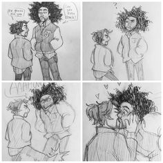 four different sketches of people talking to each other