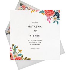 two wedding cards with floral designs on them