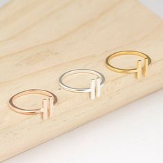 18K Gold Bars Ring, Parallel Bar Rings, Dainty Bar Ring, Punk Fashion Bar Ring | eBay Gold Bar Ring, Letter Rings, T Letter, Rings Jewelry Simple, Dainty Style, Bar Ring, Letter Ring, Tiny Earrings, Wire Rings