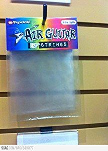 an air guitar strings package hanging on the wall