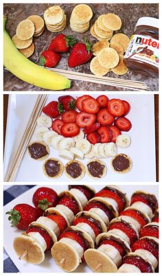 two pictures with strawberries and bananas on them