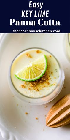 two glasses filled with key lime panna cota on top of a white plate