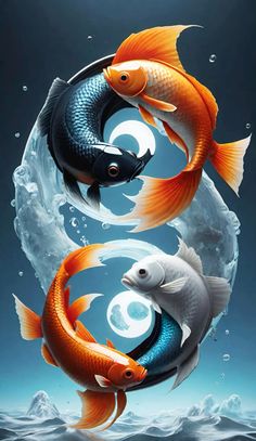 three fish are swimming in the water