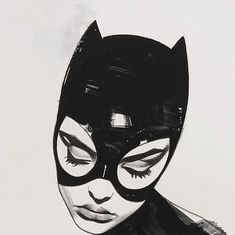 a black and white drawing of a catwoman