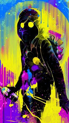 a painting of a woman with neon paint splattered on her face and body