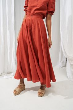 "Dance icon from the 1950s - the iconic circle skirt. Full circle makes it easy to get the most pleasure out of dancing. Design features a classic button closure so you could team the skirt with any casual looks. FABRIC: 100% softened Lithuanian linen COLOR: Please choose a color from the drop-down list. STYLE: Maxi length high-waist linen full circle skirt. Features a hidden zipper and one button closure at the front. SIZE CHART: 2 US/ 6 AU/ 34 EU: Bust 31.5\" (80 cm) , Waist 23\" (59 cm), Hips Elegant Full Linen Maxi Skirt, Linen Flowy Dress With Lined Skirt, Flowy Linen Dress With Lined Skirt, Fitted Linen Full Skirt, Linen Long Dress With Lined Skirt, Long Linen Dress With Lined Skirt, Vintage Linen Skirt For Summer, Elegant Linen Dress With Long Skirt, Vintage Long Linen Skirt