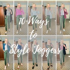 Ways To Style Joggers Women, Green Joggers Outfit Dressy, Green Joggers Outfit Winter, Sage Joggers Outfit, Sporty Joggers For Fall, How To Dress Up Joggers, How To Style Joggers, How To Style Joggers For Women, How To Style Women’s Joggers