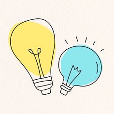 two light bulbs with one bulb turned on and the other turned off, in blue and yellow