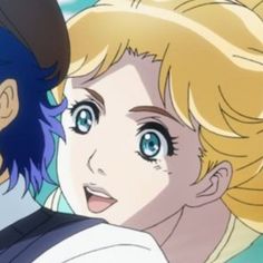 two anime characters with blue eyes and blonde hair