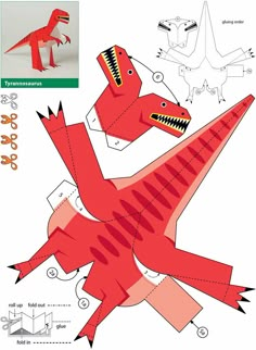 an origami paper model of a red dinosaur