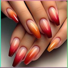 summer nail design Unique Acrylic Nail Designs, Ombre Nail Designs, Pink Nail Designs, Fall Nail Art, Orange Nails, Fall Nail, Fabulous Nails, Gorgeous Nails