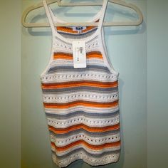 Brand New 525 America Size Xs Crochet Halter Cami Tank. Colors Are White, Orange, Brown, Grey And Blue. 100% Cotton. Regular Price $99. Crochet Halter, Crochet Tank, Orange Brown, Cami Tanks, Blue Brown, Knit Crochet, Womens Tops, Tank Tops, Brand New