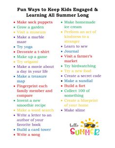 the fun ways to keep kids engaged and learning all summer long with this printable