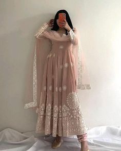 Peach Anarkali, Women Gown, Rakhi Festival, Georgette Material, Dusty Peach, Georgette Anarkali, Traditional Gowns, Trendy Outfits Indian