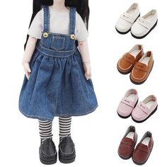 the doll is wearing overalls and shoes