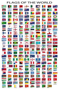 the flags of all countries in different colors and sizes are shown on a white background