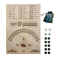 a baseball game board with buttons and accessories