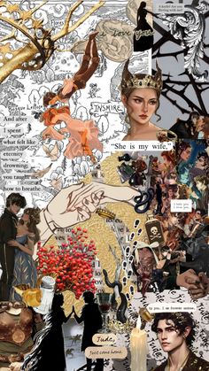 a collage with many different pictures and words on it, including an image of a woman's face