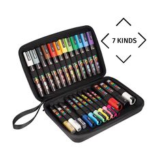 an open case filled with lots of different colored pens