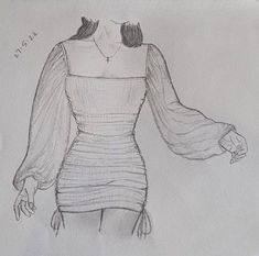 a drawing of a woman in a dress with her hands on her hips and the back of her body