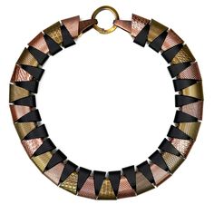 18 karat gold, rhodium, antiqued copper, antiqued brass or black resin enamel electroplated over brass 17" with loop and hook closure Formal Bronze Metal Necklace, Black Resin, Gold Copper, Metal Necklaces, Antique Copper, Round Collar, Antique Brass, Copper, Brass