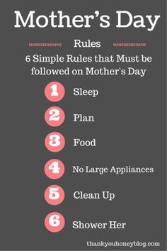 a mother's day poster with the words, rules and instructions