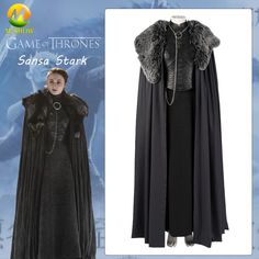 game of thrones sanssa stark costume with fur collar and cape, on display