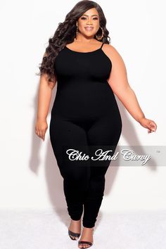 Cotton %: 95 Spandex %: 5 Chic And Curvy, Fashionable Clothes, Catsuit, Final Sale, Spaghetti Strap, Black Women, Spaghetti, Spandex, Plus Size