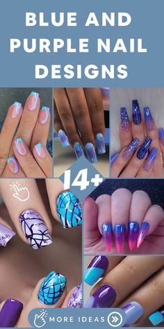 Discover a mesmerizing realm of beauty with our enchanting blue and purple nail designs. Dive into a captivating selection featuring elegant ombrés and ethereal galaxy-inspired patterns. Elevate your manicure game with these captivating shades that fuse the magic of blue and purple. Make a bold statement with your nails while embracing the allure of this stunning color combination. Pink And Purple Nail Ideas, Purple And Teal Nails Designs, Purple And Blue Nails Designs, Nail Designs Turquoise, Ethereal Galaxy, Blue And Purple Nails, Nails Inspiration Blue, Nail Makeover, Teal Nail Designs