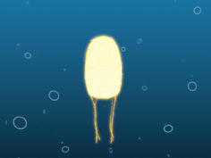 an illustration of a yellow object floating in the water with bubbles on it's surface