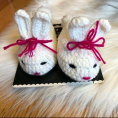 New With Tag. Laura Ashley Baby Bunny Slipper Crocheted White With Pink Ribbons On Ears Size 6 12 Months Ashley White, Bunny Slippers, Baby Bunny, Baby Walker, Baby Crochet, Baby Bunnies, Crochet Slippers, White Crochet, Laura Ashley