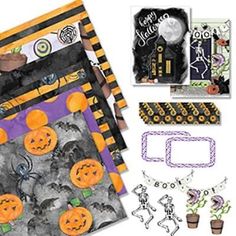 halloween scrapbook pages with pumpkins and decorations