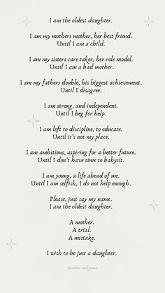 a poem written in black and white with stars on the bottom right corner, which reads i am sorry to just another daughter