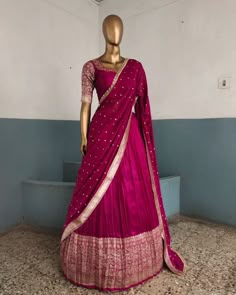 Pure Dola silk lehanga  set   S to xxl..  Dyable more colours available   Prebook  Maggam work extra Long Skirt Top Designs, Mehendi Dress, Indian Fits, Dress Designs For Stitching, Frock Models, Wedding Mehendi, Saree Styling, Long Skirt And Top