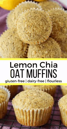 lemon chia oat muffins on a cooling rack with text overlay